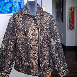 Chico’s Snake Print Moto Jacket Women’s Size 2 Zip FEVER Lined Career Workwear
